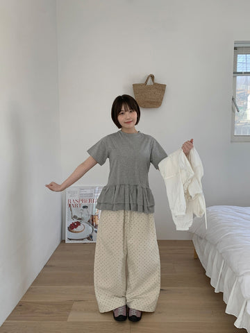 Vimin Color Frill Tiered Short Sleeve Tee